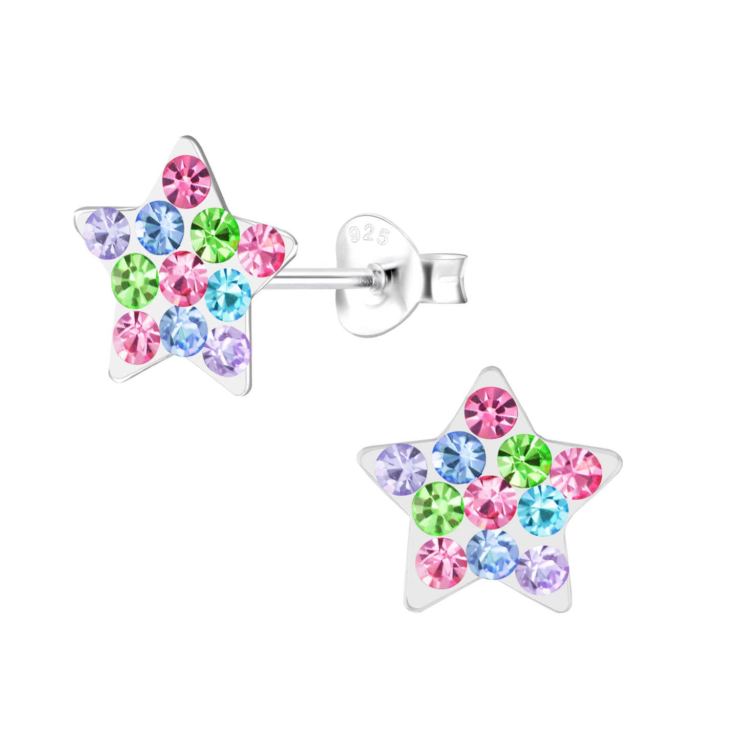 Children's Sterling Silver 9mm Multi Coloured Star Stud Earrings - Melchior Jewellery