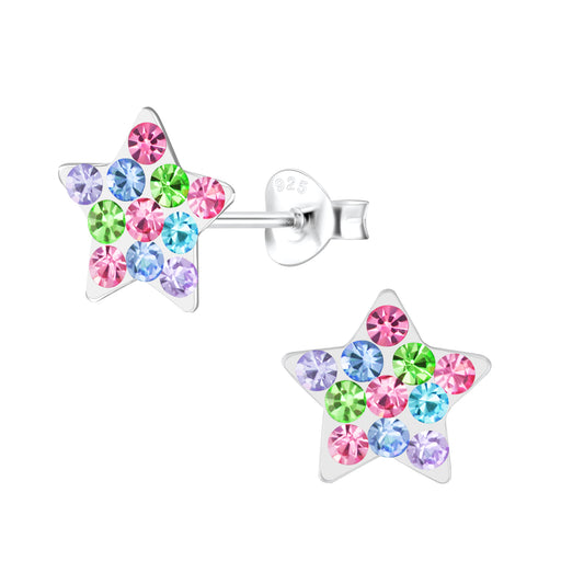 Children's Sterling Silver 9mm Multi Coloured Star Stud Earrings - Melchior Jewellery