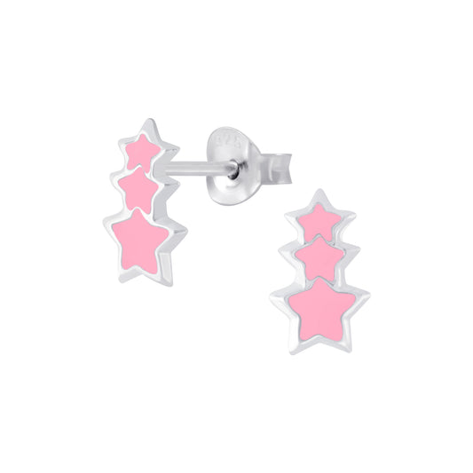 Children's Sterling Silver Triple Pink Star Stud Earrings - Melchior Jewellery