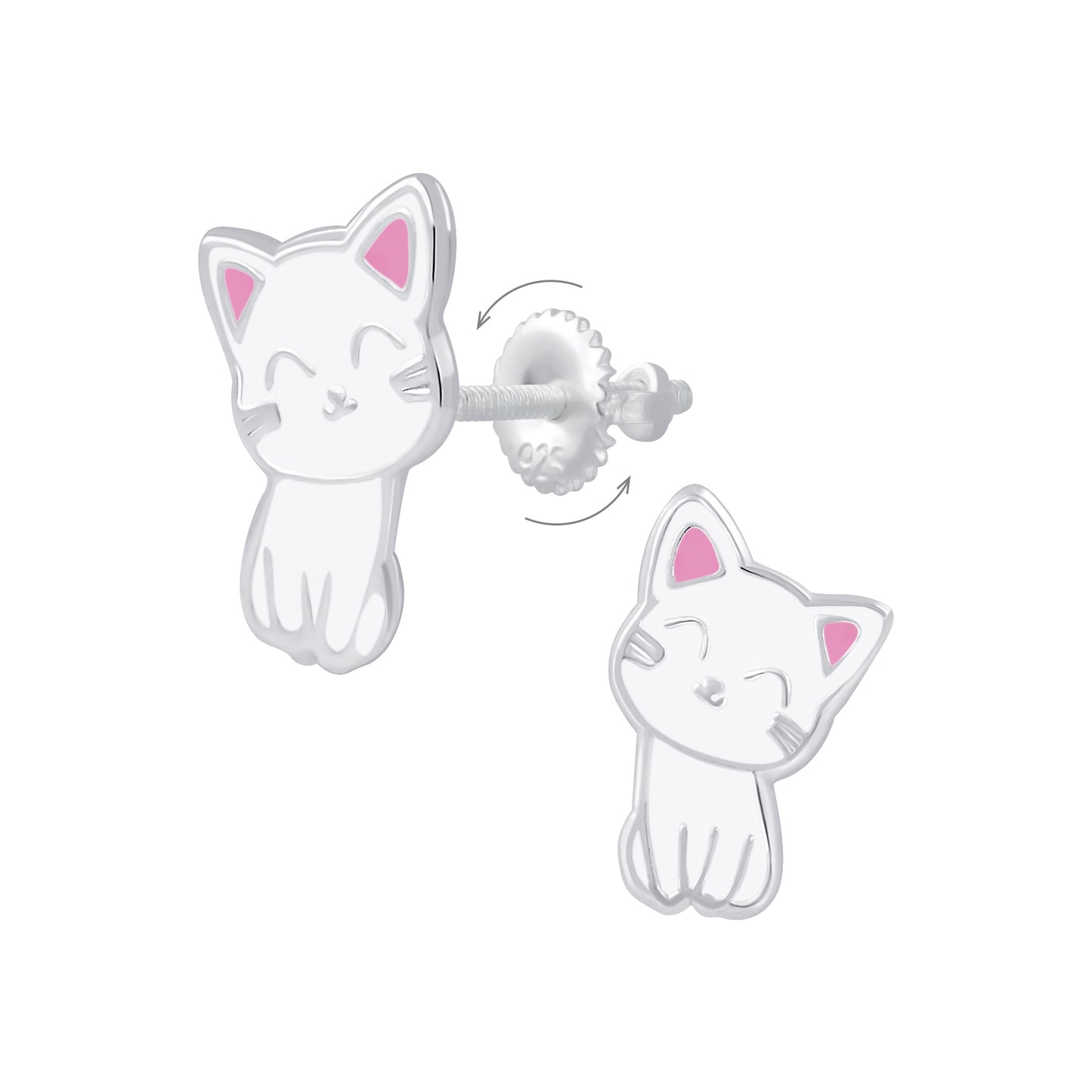 Children's Sterling Silver Cat Screw Back Earrings - Melchior Jewellery