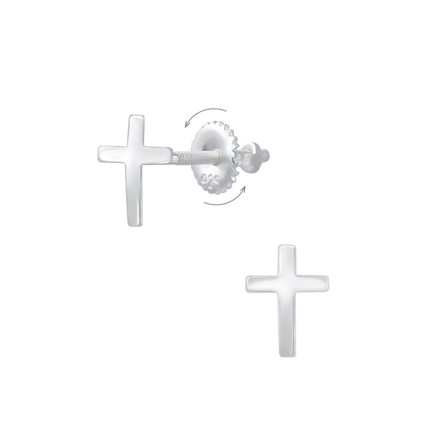 Children's Sterling Silver Cross Screw Back Earrings