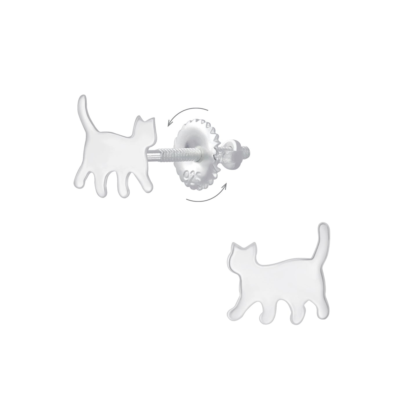 Children's Sterling Silver Plain Cat Screw Back Earrings