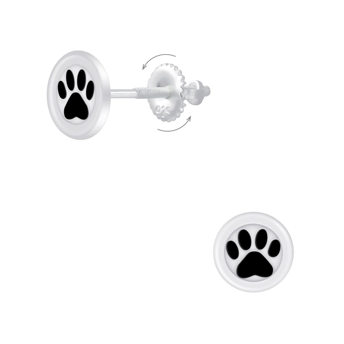 Children's Sterling Silver Paw Screw Back Earrings