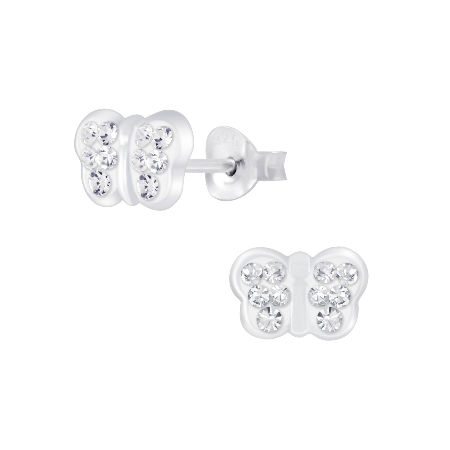 Children's Sterling Silver Clear Crystal Butterfly Stud Earrings - Melchior Jewellery