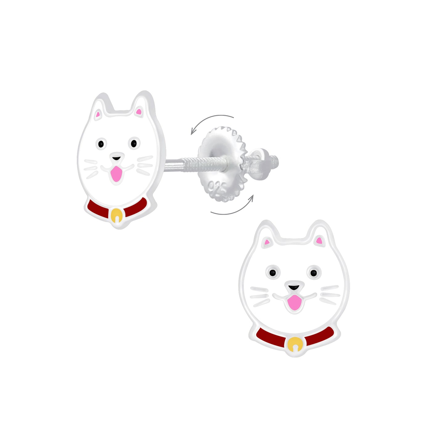 Children's Sterling Silver Cat Screw Back Earrings - Melchior Jewellery