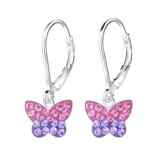 Children's Sterling Silver Crystal Butterfly Leverback Earrings - Melchior Jewellery