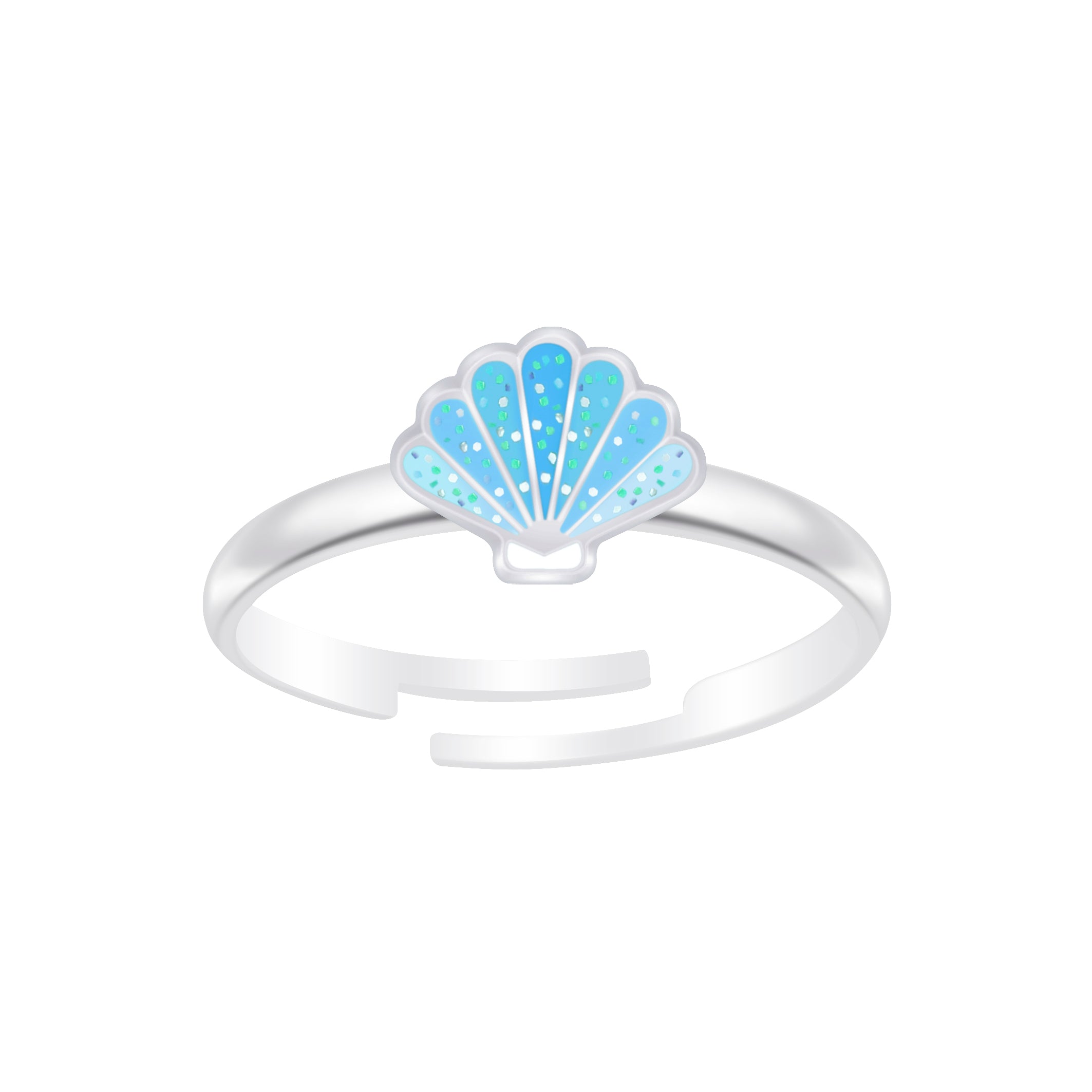 Children's Sterling Silver Blue Glitter Shell Ring - Melchior Jewellery