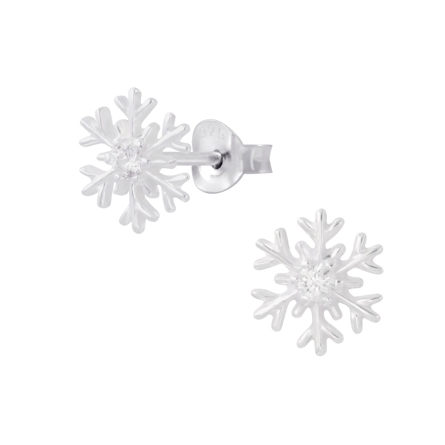 Sterling Silver Cubic Zirconia Snowflake Stud Earrings