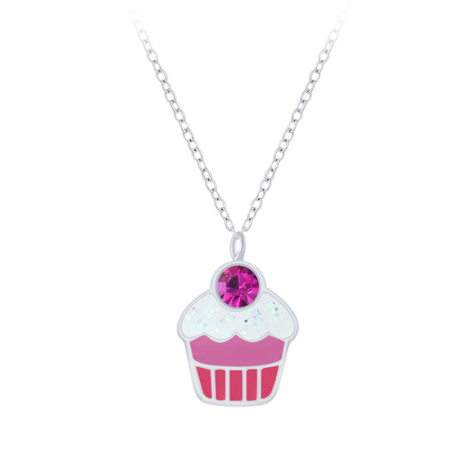 Children's Sterling Silver Pink Cupcake Necklace - Melchior Jewellery
