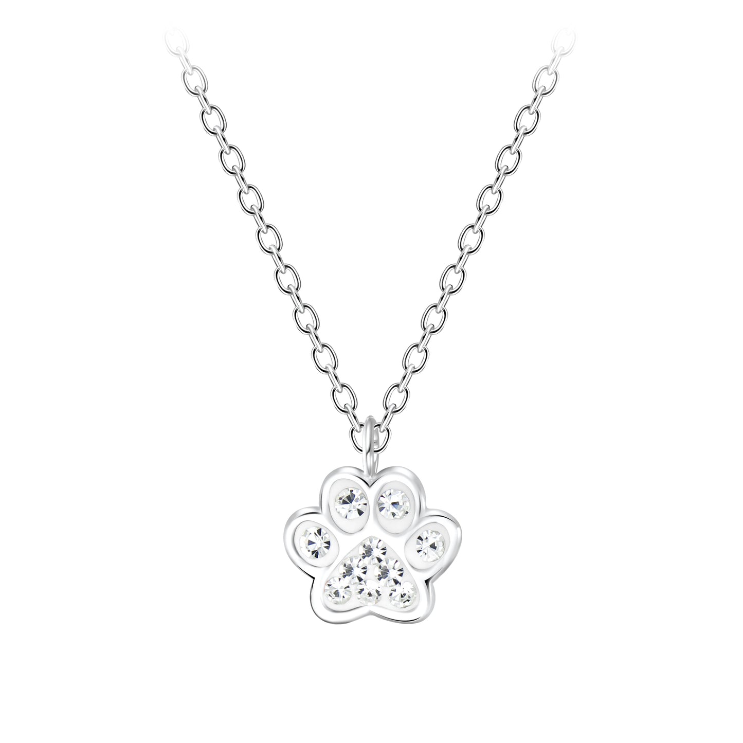 Children's Sterling Silver Clear CZ Paw Print Necklace - Melchior Jewellery