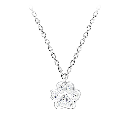 Children's Sterling Silver Clear CZ Paw Print Necklace - Melchior Jewellery