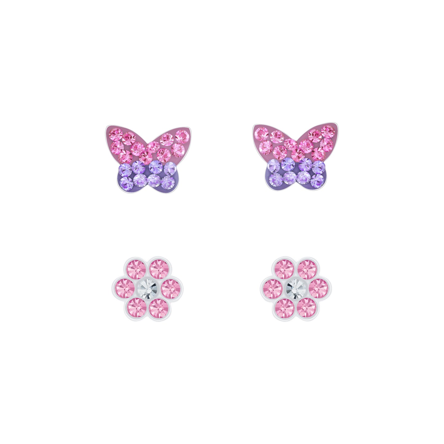 Children's Sterling Silver Crystal Stud Earrings Set of 2