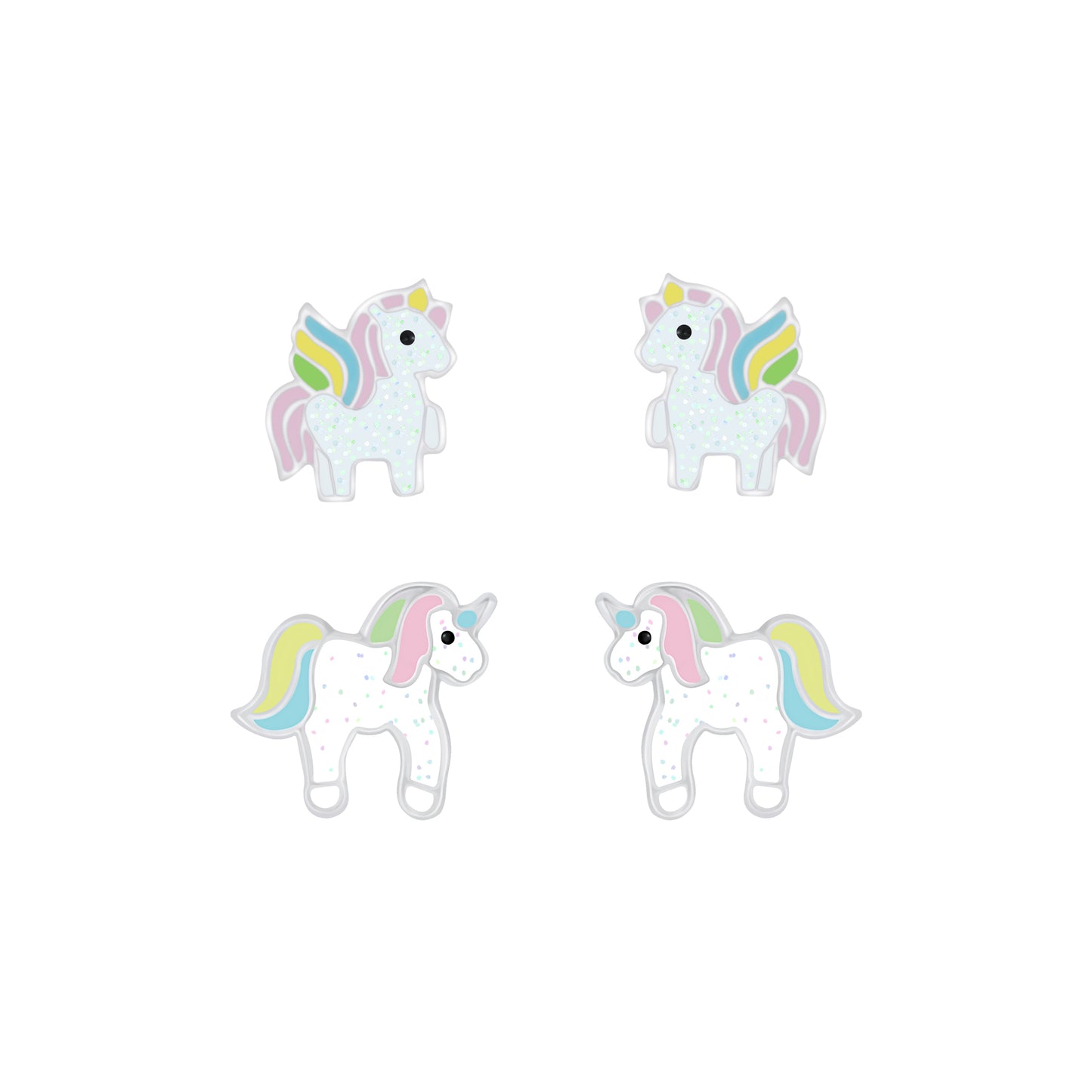 Children's Sterling Silver Sparkly Unicorn Stud Earrings Set of 2