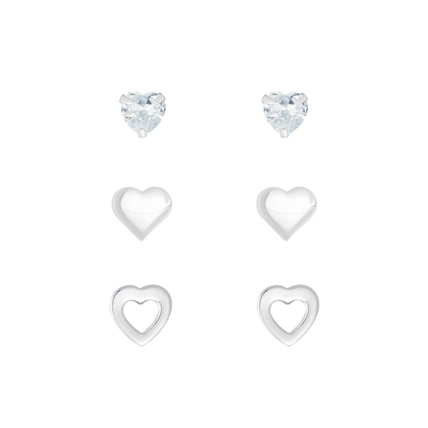 Children's Sterling Silver Heart Stud Earrings Set of 3
