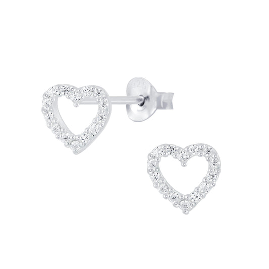 Sterling Silver Open Heart CZ Stud Earrings - Melchior Jewellery