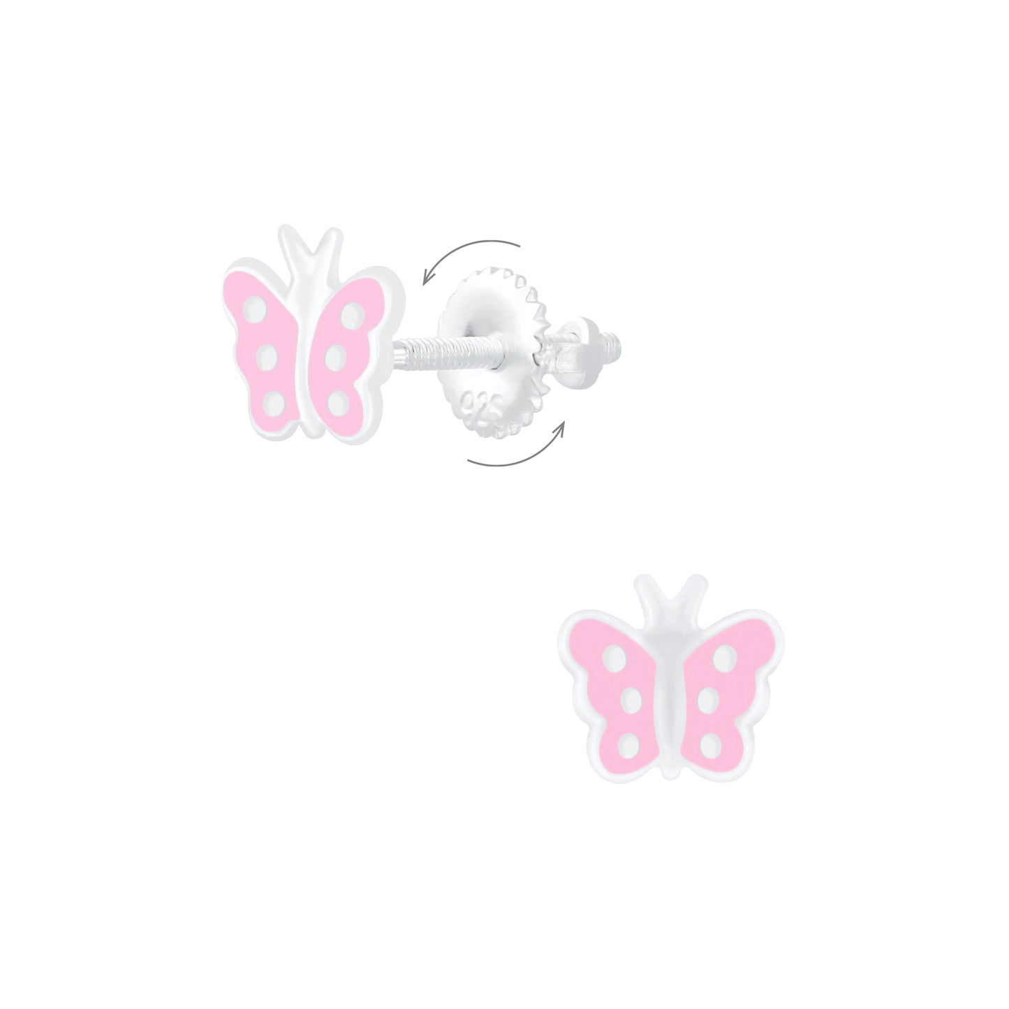 Children's Sterling Silver Pink Spotted Butterfly Screw Back Earrings