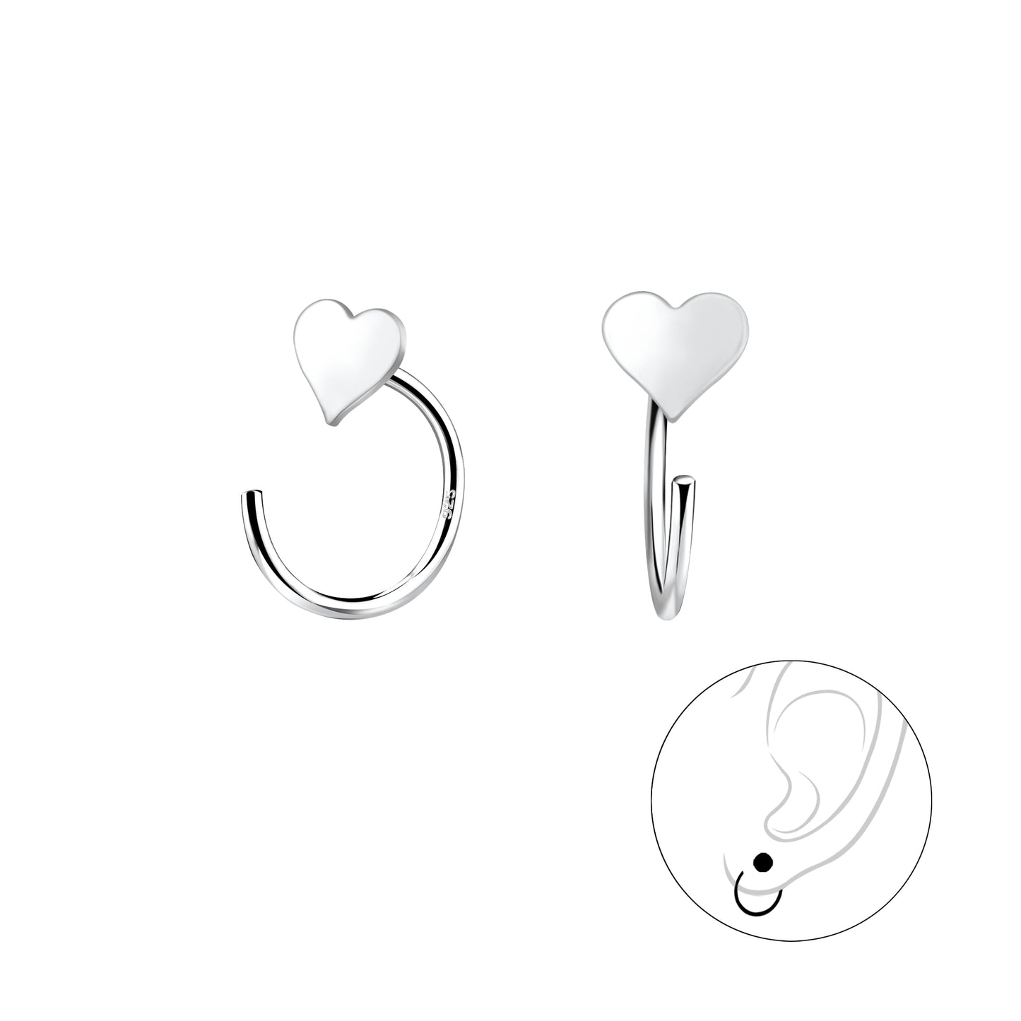 Sterling Silver Heart Pull Through Earrings