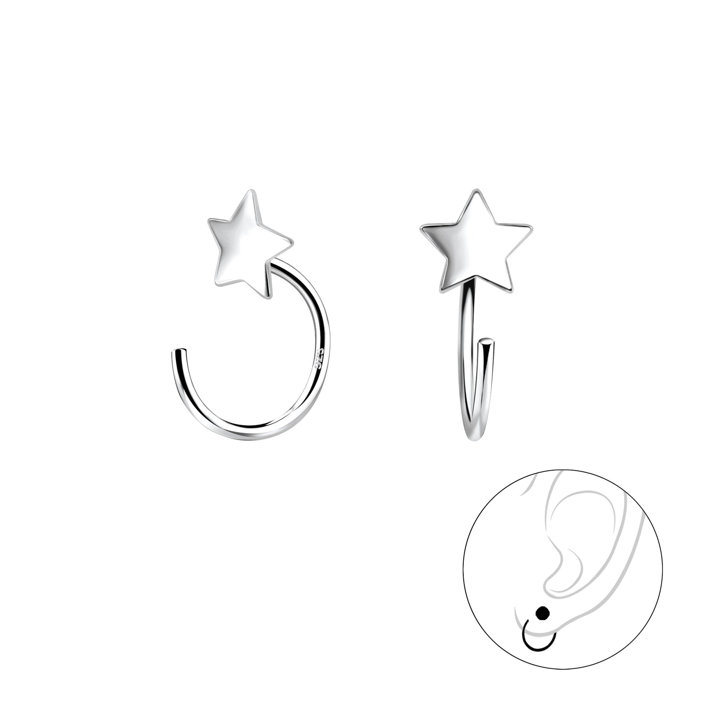 Sterling Silver Star Pull Through Earrings - Melchior Jewellery