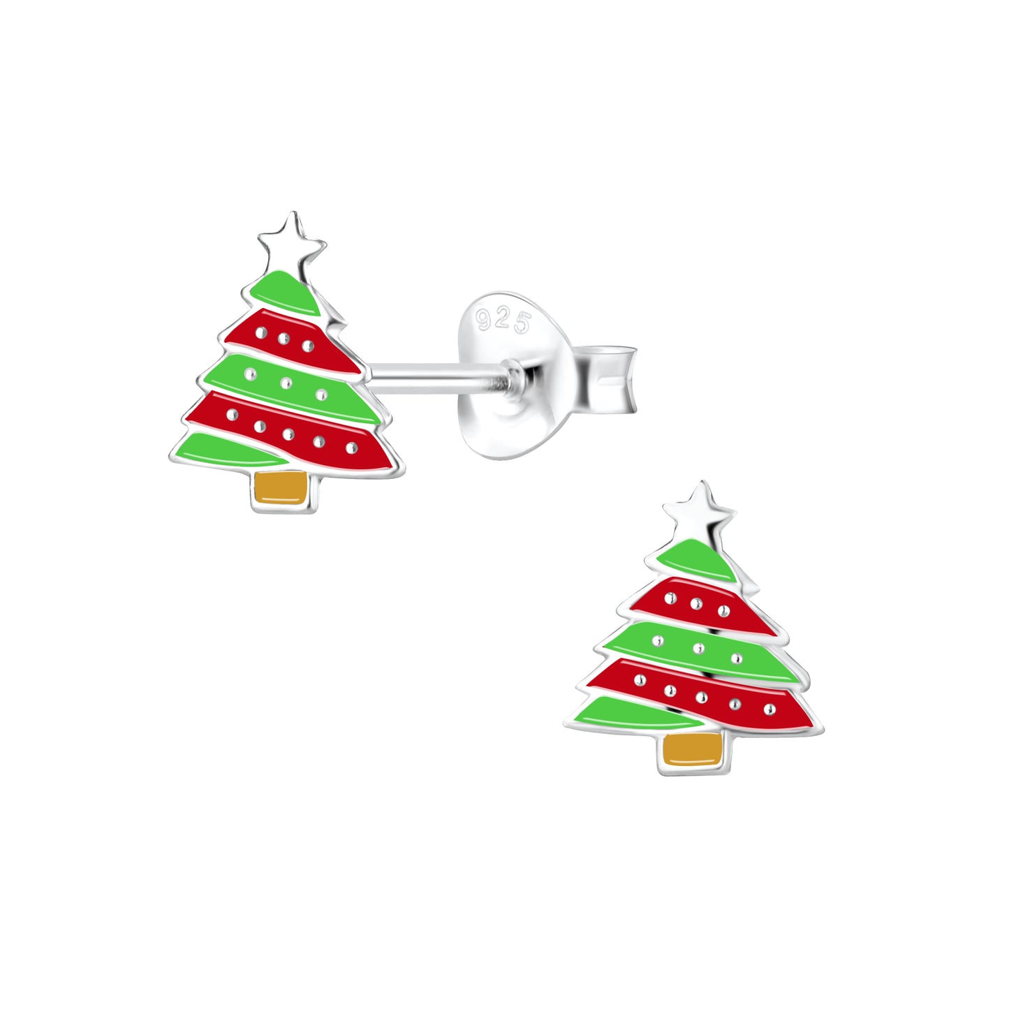 Children's Sterling Silver Christmas Tree Stud Earrings