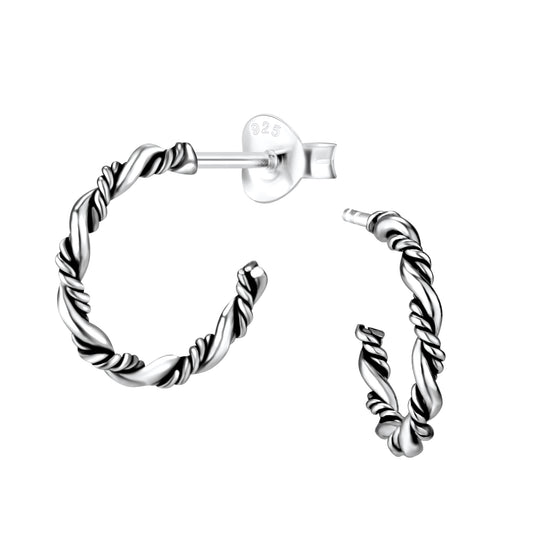 Sterling Silver 14mm Oxidized Bali Hoop Twist Hoop Earrings - Melchior Jewellery