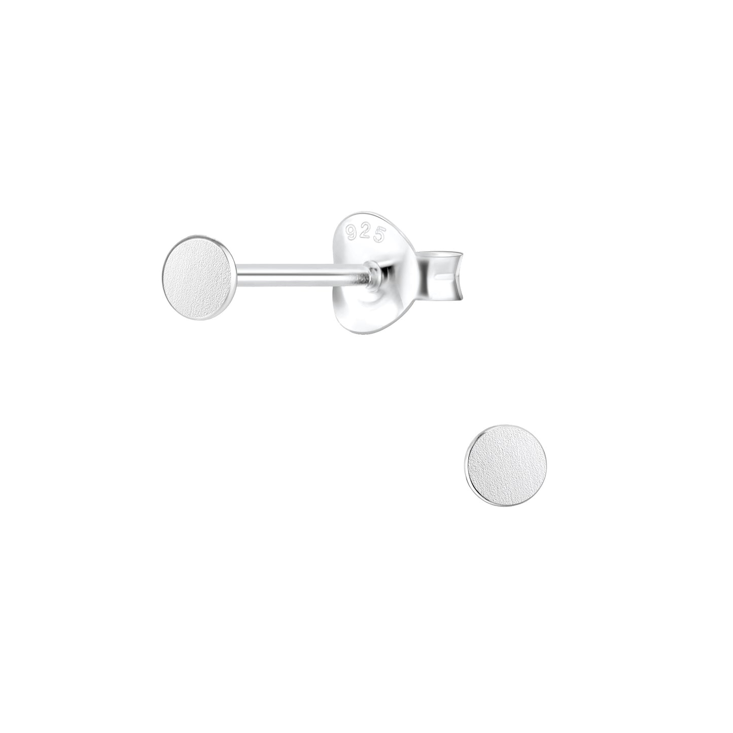 Sterling Silver Flat 3mm Round Disc Stud Earrings