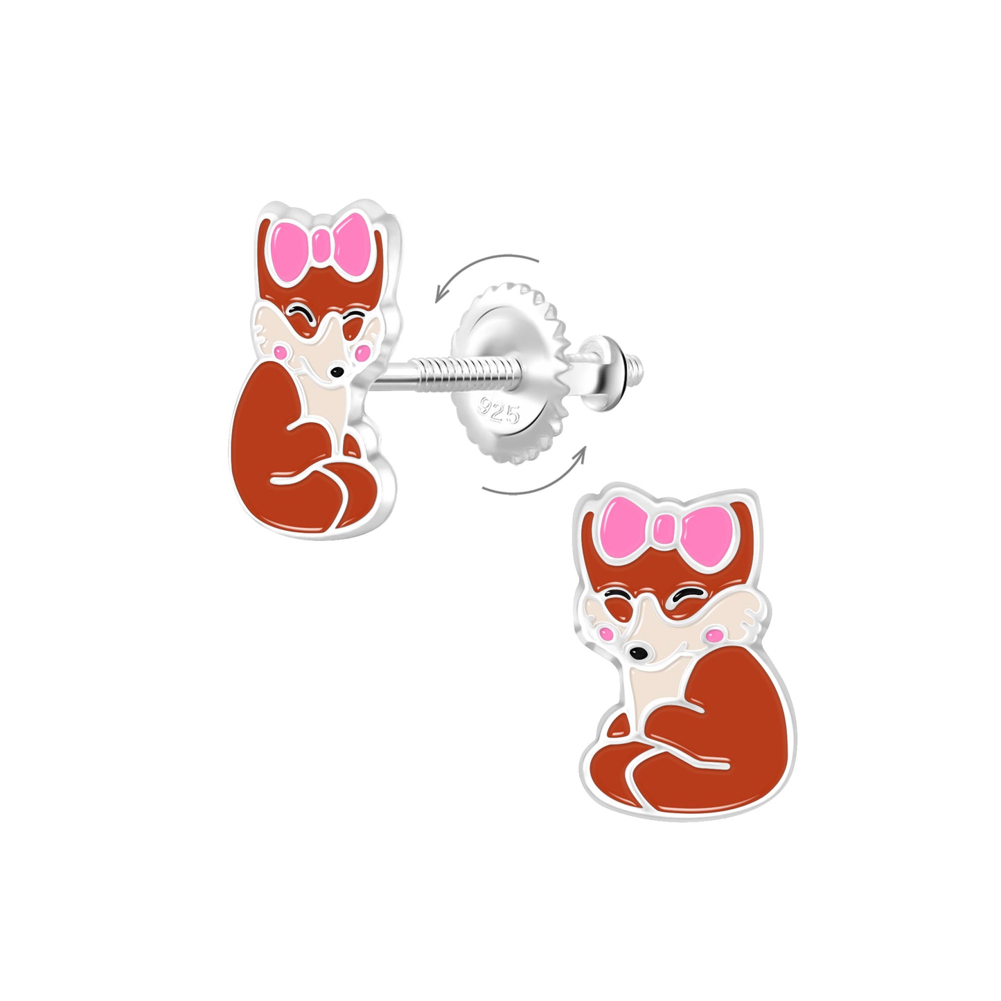 Children's Sterling Silver Fox Screw Back Earrings