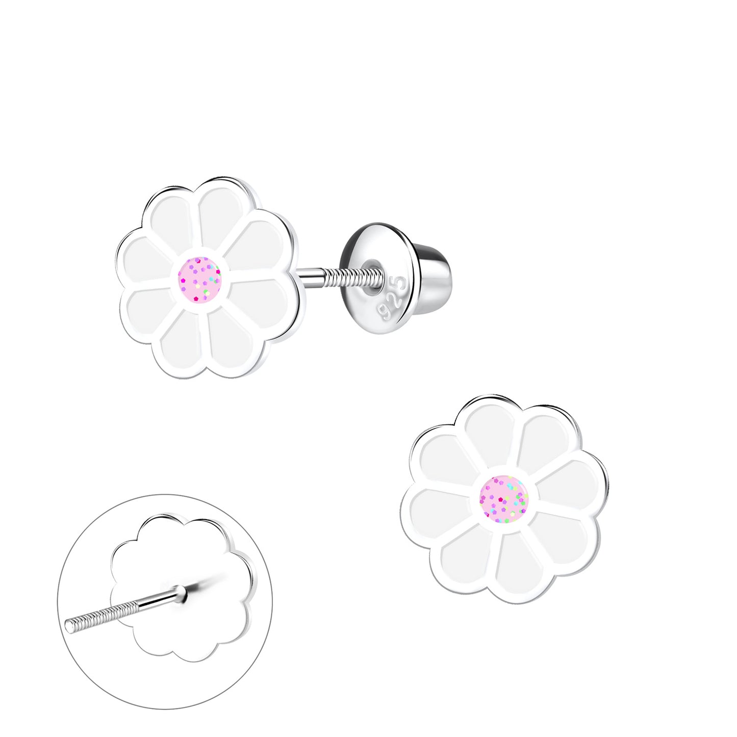 Children's Sterling Silver Daisy Flower Screw Back Bullet Earrings