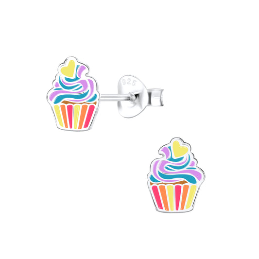 Children's Sterling Silver Multicolour Cupcake Stud Earrings - Melchior Jewellery