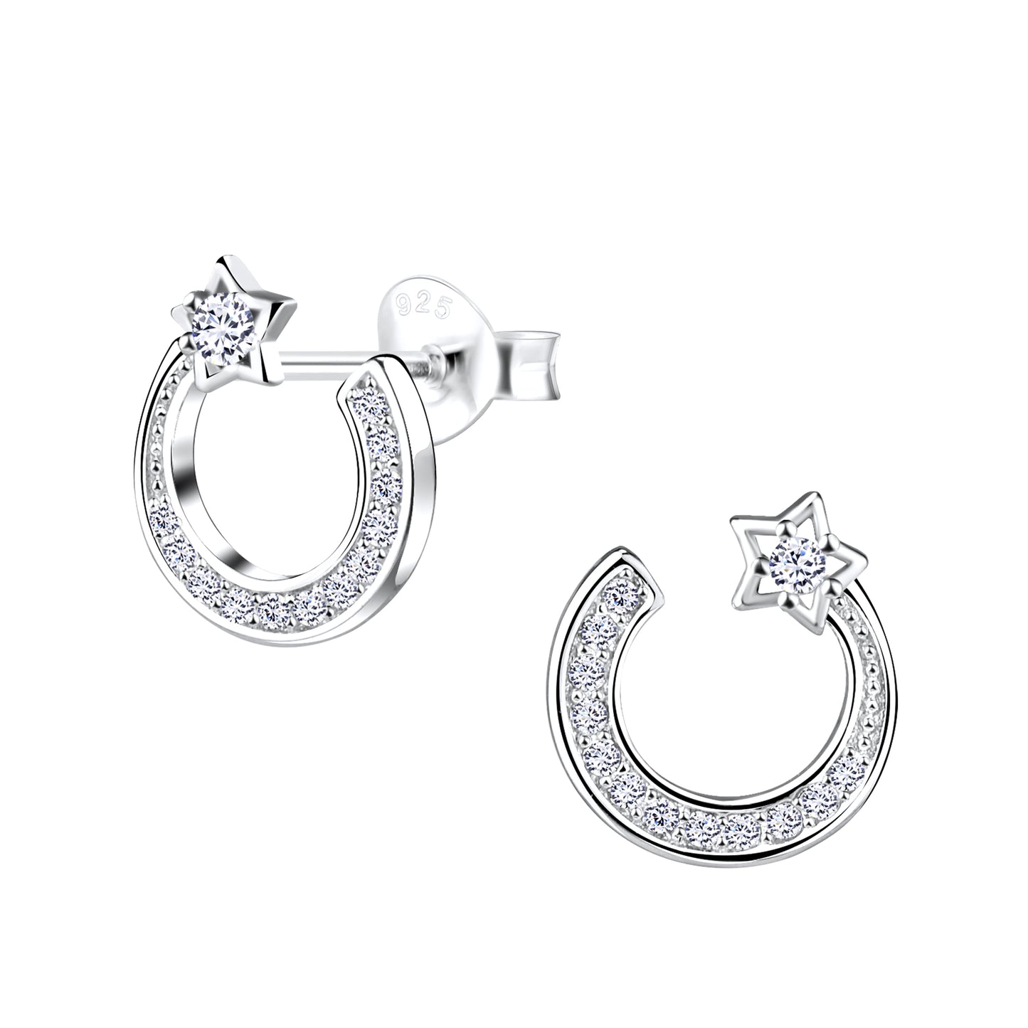 Sterling Silver Cubic Zirconia Horseshoe Star Stud Earrings - Melchior Jewellery
