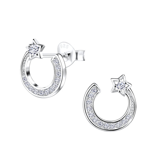 Sterling Silver Cubic Zirconia Horseshoe Star Stud Earrings - Melchior Jewellery