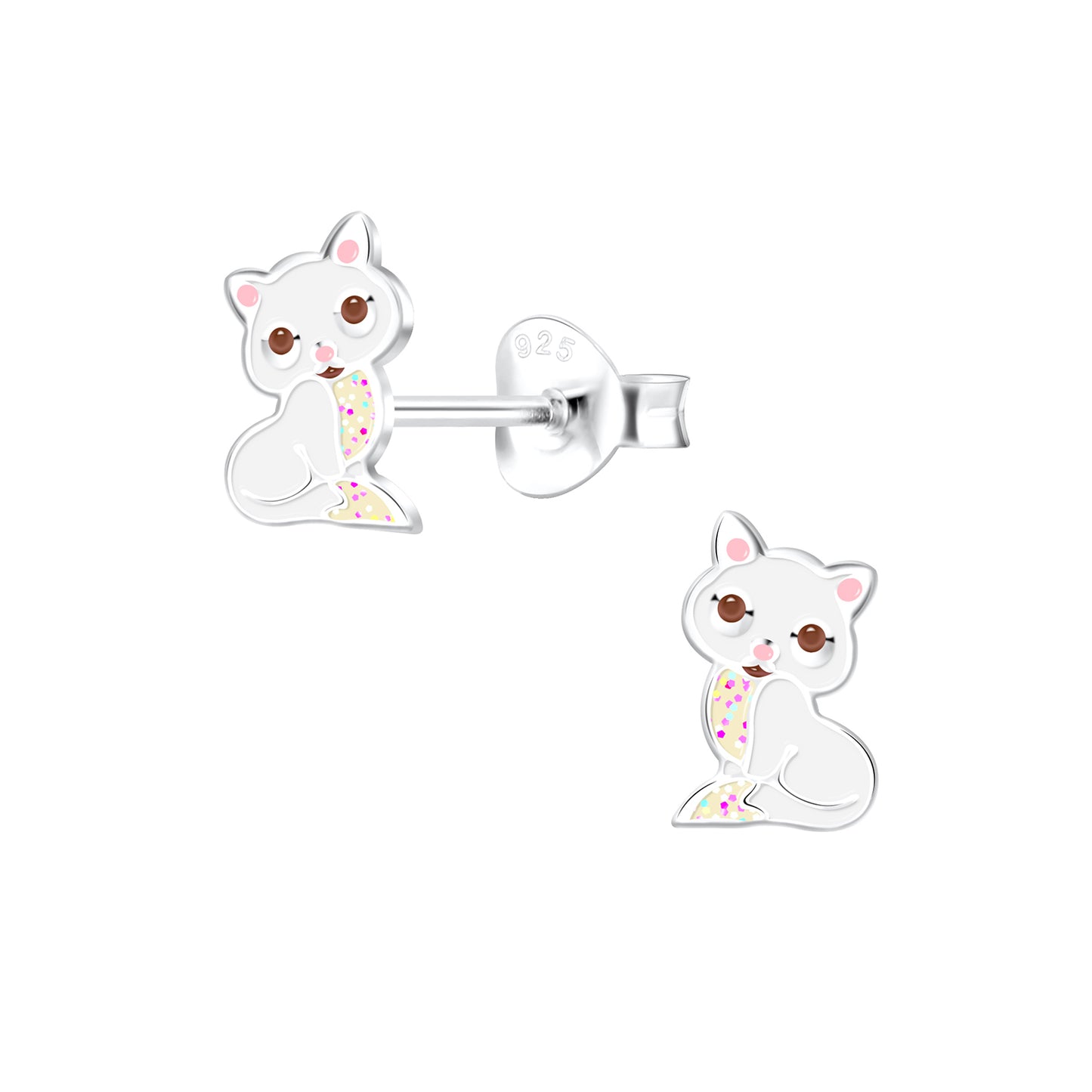 Children's Sterling Silver Cute White Cat Stud Earrings - Melchior Jewellery