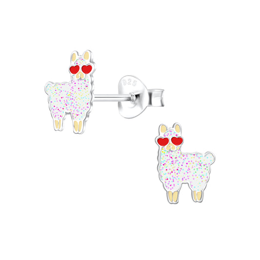 Children's Sterling Silver Glitter Llama Stud Earrings - Melchior Jewellery