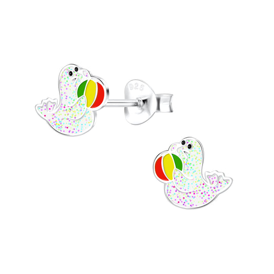 Children's Sterling Silver Sparkly Seal Stud Earrings - Melchior Jewellery