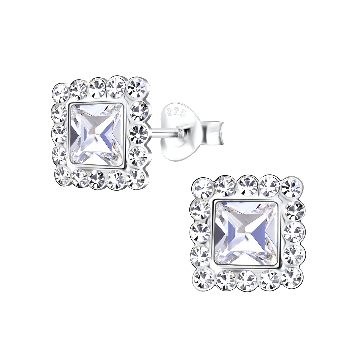 Sterling Silver Crystal Square Stud Earrings - Melchior Jewellery