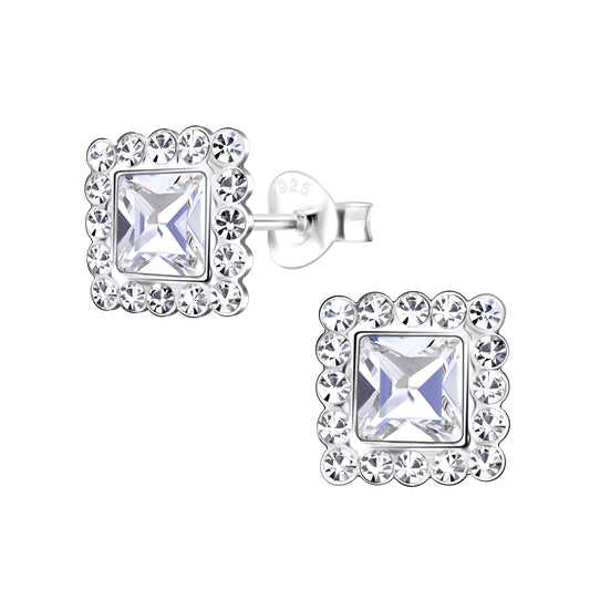 Sterling Silver Crystal Square Stud Earrings - Melchior Jewellery