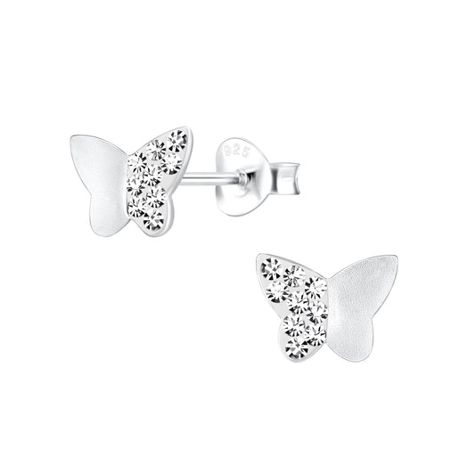Children' Sterling Silver Clear Crystal Butterfly Stud Earrings - Melchior Jewellery