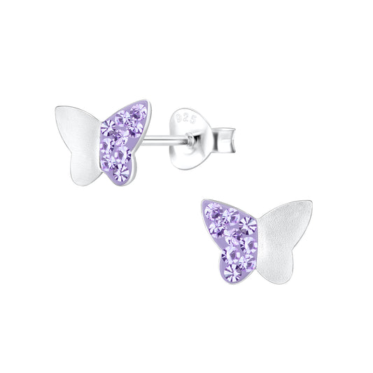 Children' Sterling Silver Lilac Crystal Butterfly Stud Earrings - Melchior Jewellery