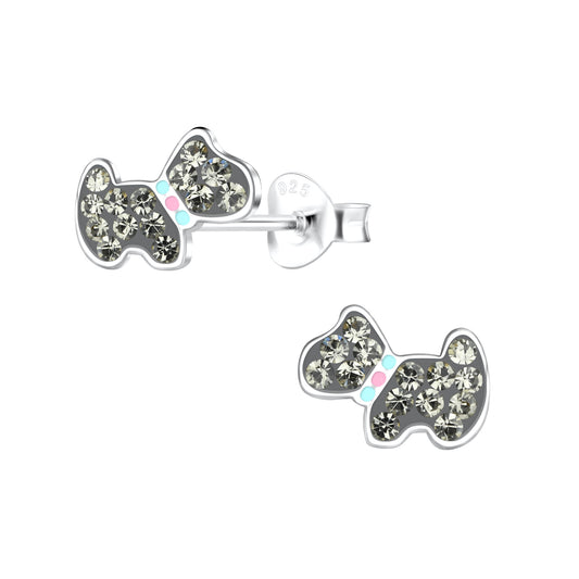 Children's Sterling Silver CZ Scottie Dog Stud Earrings - Melchior Jewellery