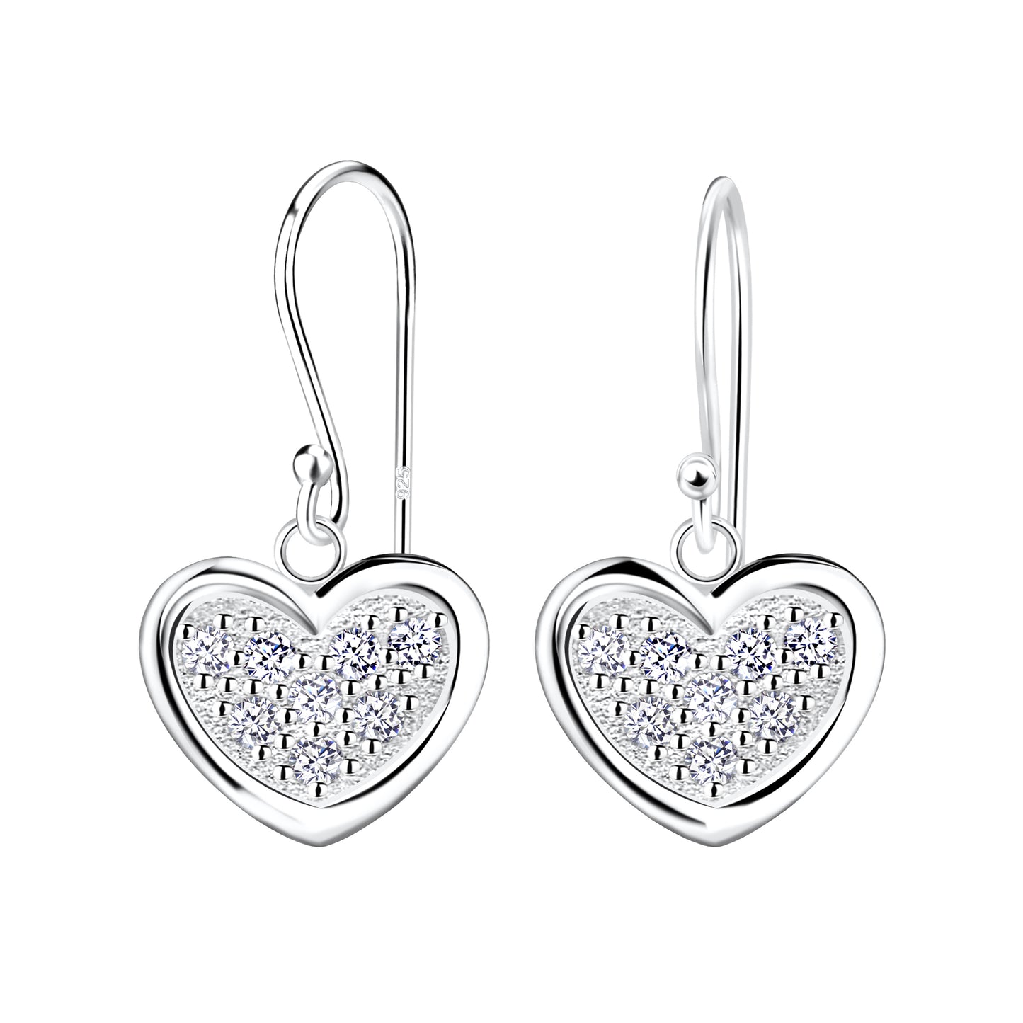 Sterling Silver Crystal Heart Drop Earrings - Melchior Jewellery