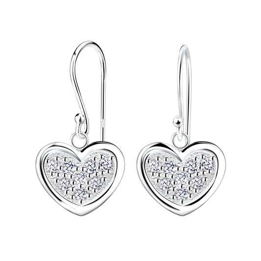 Sterling Silver Crystal Heart Drop Earrings - Melchior Jewellery