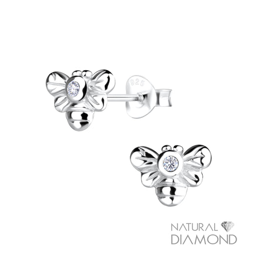 Sterling Silver Bee Stud Earrings With Diamond - Melchior Jewellery