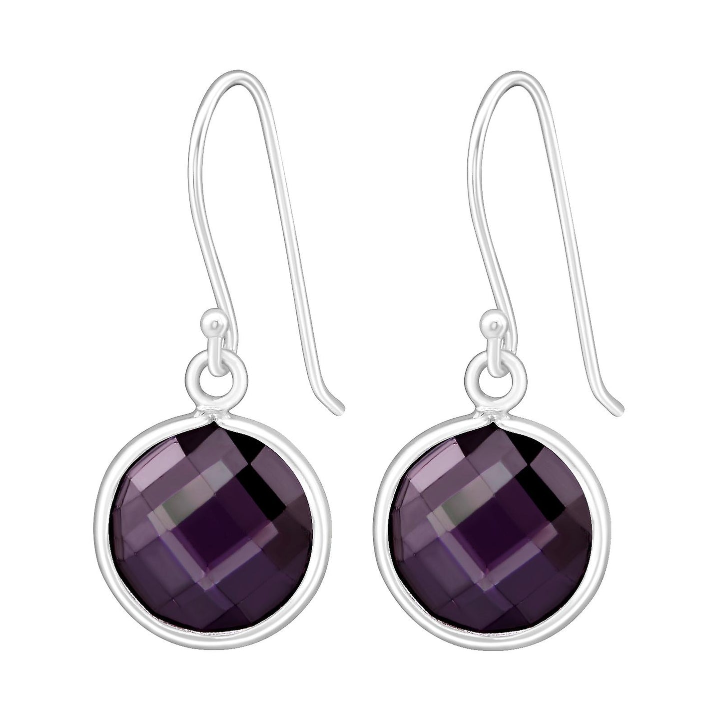 Sterling Silver CZ Amethyst Round Drop Earrings - Melchior Jewellery
