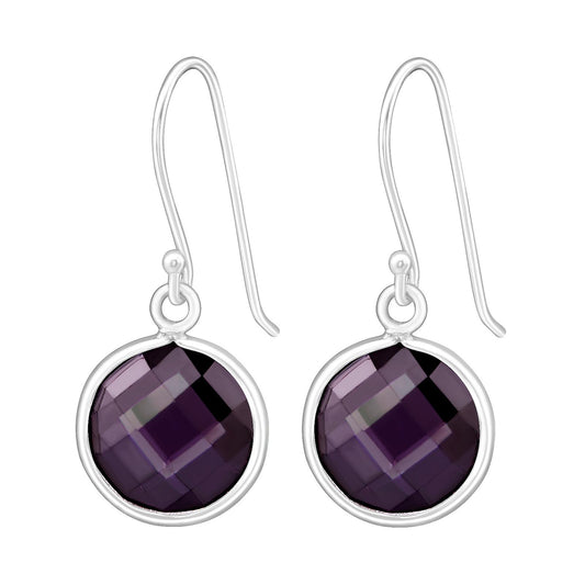 Sterling Silver CZ Amethyst Round Drop Earrings - Melchior Jewellery