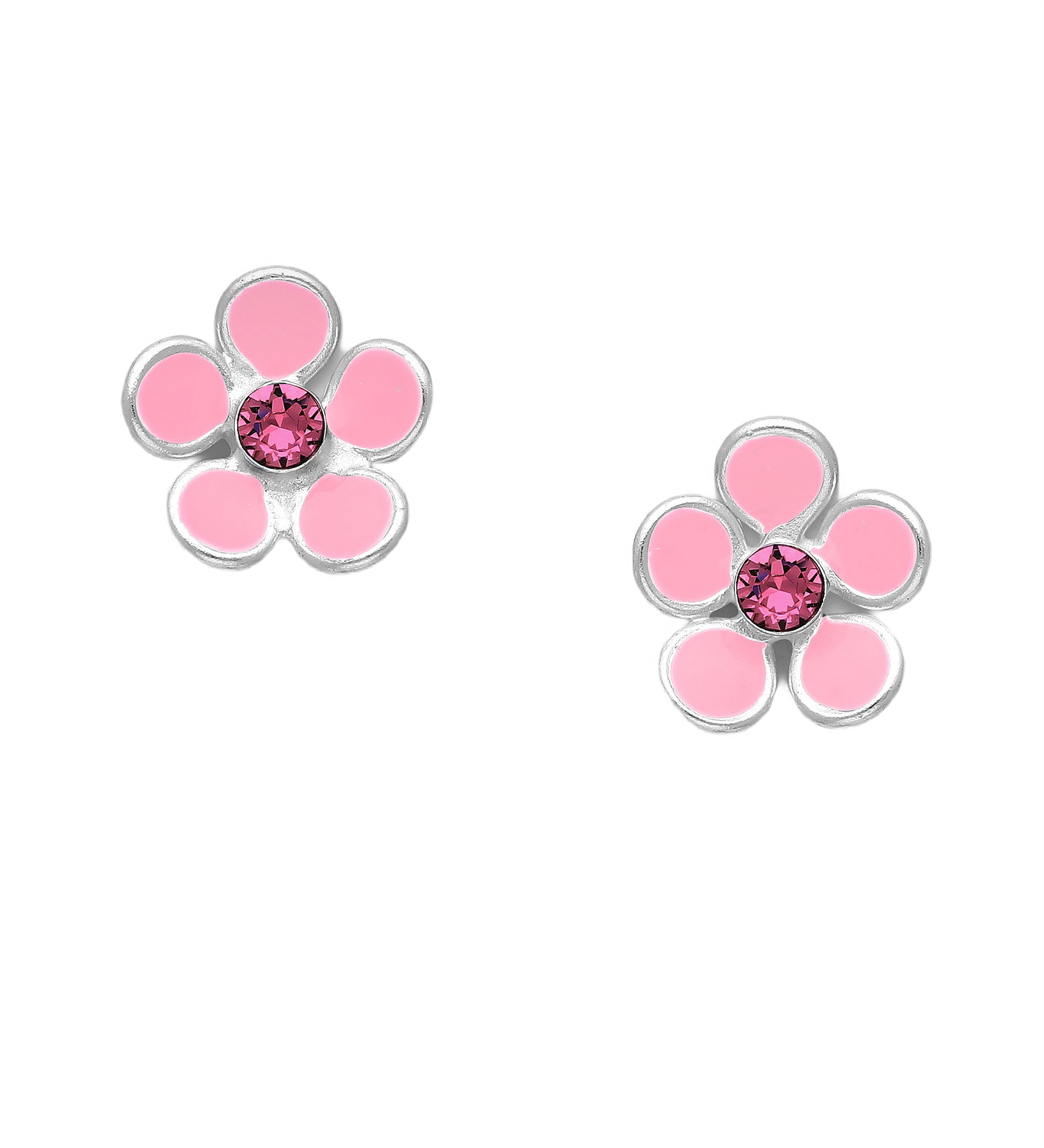 Children's Sterling Silver Pink Flower Stud Earrings - Melchior Jewellery