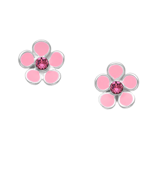 Children's Sterling Silver Pink Flower Stud Earrings - Melchior Jewellery