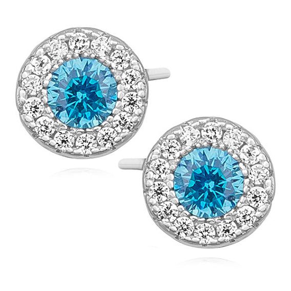 Sterling Silver Aquamarine Halo Stud Earrings - Melchior Jewellery