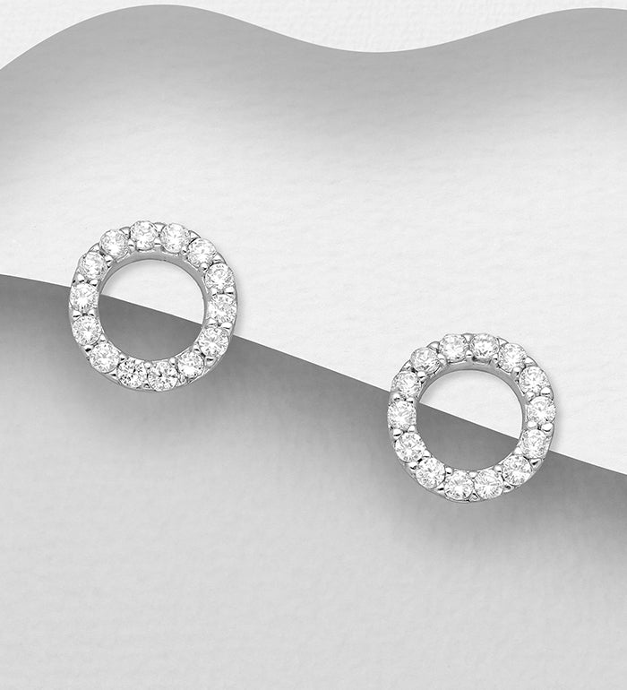 Sterling Silver Cubic Zirconia Open Circle Stud Earrings