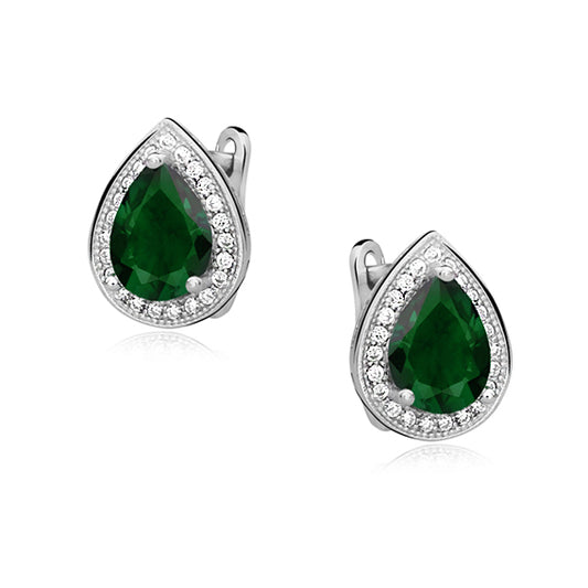 Sterling Silver Pear Shape Emerald & White Cubic Zirconia Stud Earrings - Melchior Jewellery