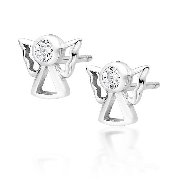Sterling Silver Small Angel CZ Stud Earrings - Melchior Jewellery