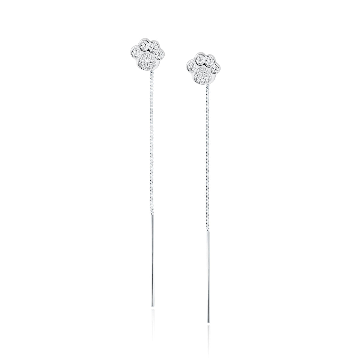 Sterling Silver CZ Paw Pull Through Drop Earrings